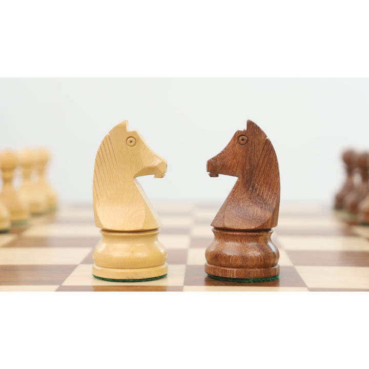 Set di scacchi da torneo da 3,9 pollici - Solo pezzi di scacchi - Palissandro dorato con regine extra