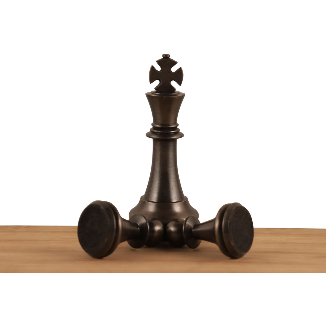 Set di scacchi di lusso in metallo e ottone ispirato a Staunton da 4,3" - Solo pezzi di scacchi - Argento e antico