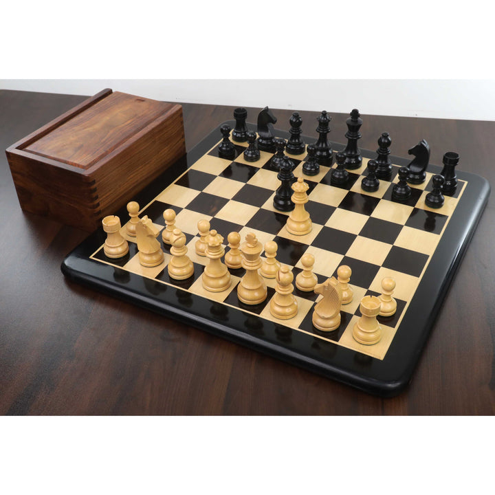 3,9" Turneringsskaksæt - Kun skakbrikker i eboniseret buksbom med ekstra dronninger