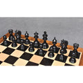 Handcrafted triple weighted ebony wood chess pieces from the Napoleon luxury series set up on board.