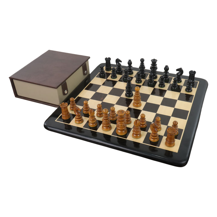 3.3" Jeu d'échecs St. John Pre-Staunton Calvert - Pièces d'échecs uniquement - Bois d'ébène & Antique