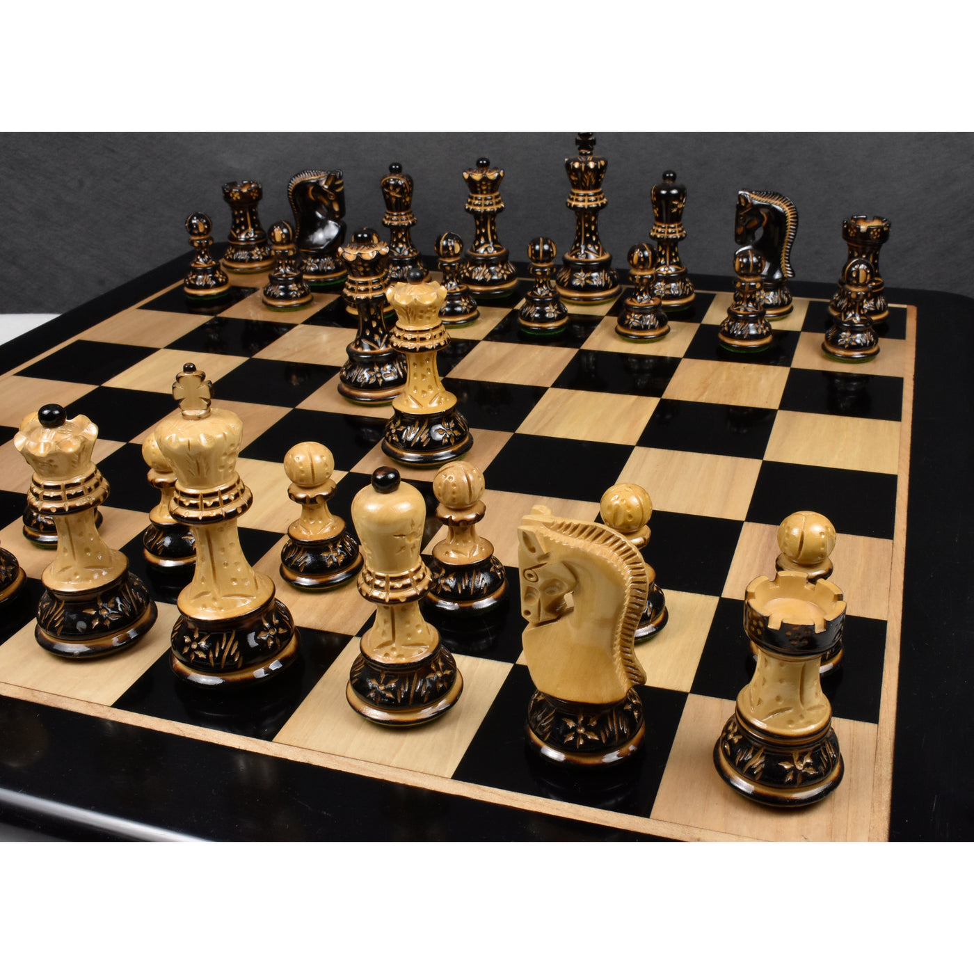 Slightly Imperfect 3.75" Artisan Carving Burnt Zagreb Chess Pieces Only Set - Weighted Boxwood