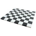 Minimalist 15 inch borderless marble chess board with solid black and white stone squares.