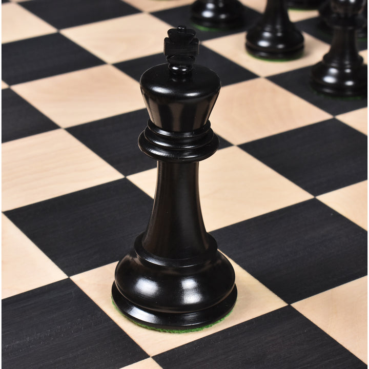 3,9" Lessing Staunton skaksæt - kun skakbrikker - naturligt ibenholt træ - tredobbelt vægtet