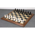 Complete 1849 Jacques Cook camel bone chess set displayed on a premium maple and ebony wooden board.