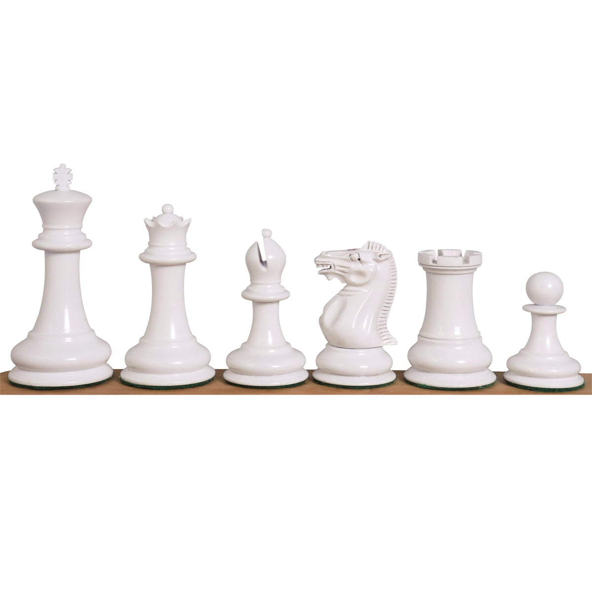 White 1849 Jacques Cook Staunton collectors chess pieces with a polished bone-like finish.