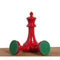 Red Jacques Cook Staunton King piece showing the premium green felt base for surface protection.