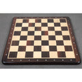 Full top view of a 19 inch flat rosewood and maple chessboard with 50mm squares.