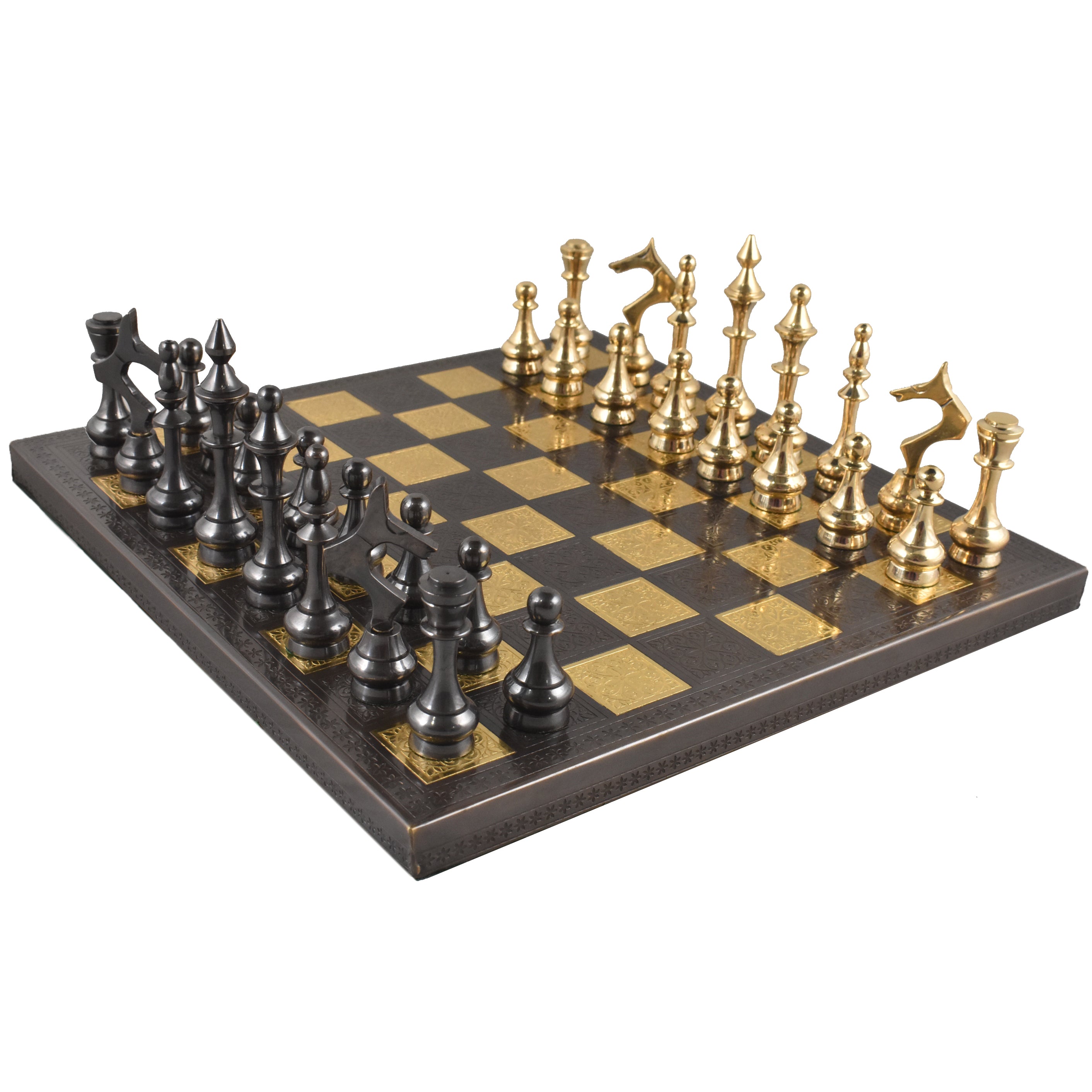 Soviet Brass Metal Luxury Chess Pieces & Board Set