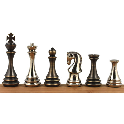 4.4" Russian Zagreb Brass Metal Luxury Chess Pieces only set - Silver & Antique