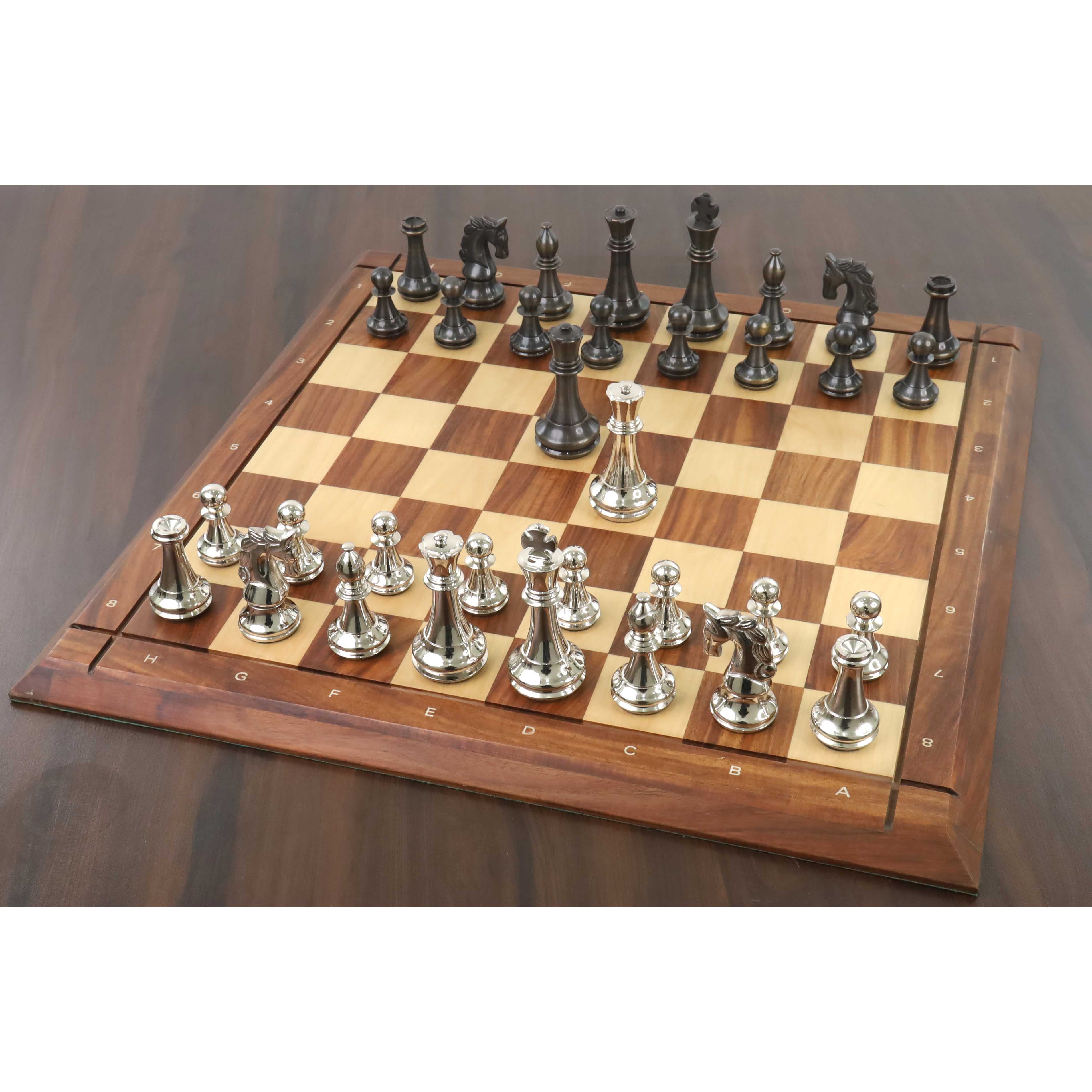 4.3" Staunton Inspired Brass Metal Luxury Chess Set- Chess Pieces Only Set-Silver & Antique