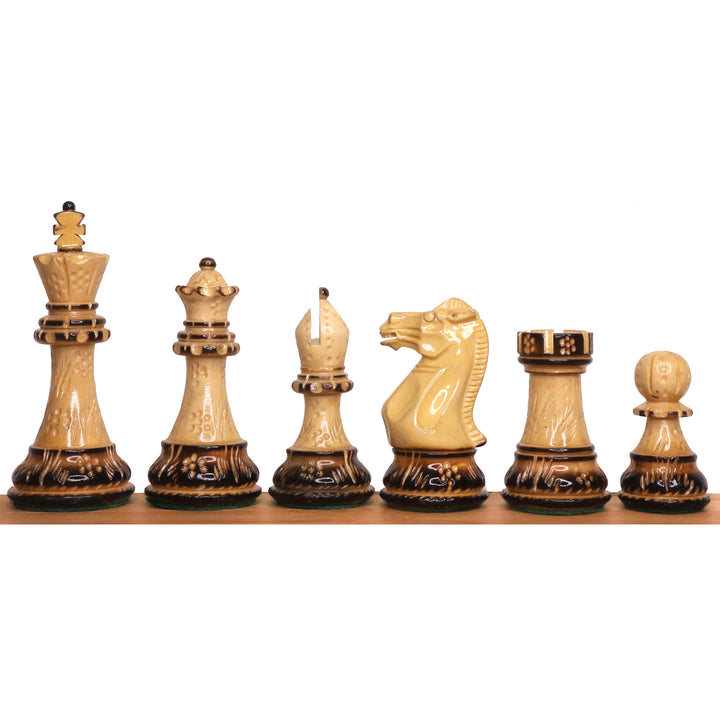Pièces d'échecs professionnelles en buis de Staunton de 4" sculptées à la main et à la finition brillante, avec échiquier en bois d'ébène et d'érable de 17,7" sans bordure et boîte de rangement de style livre.