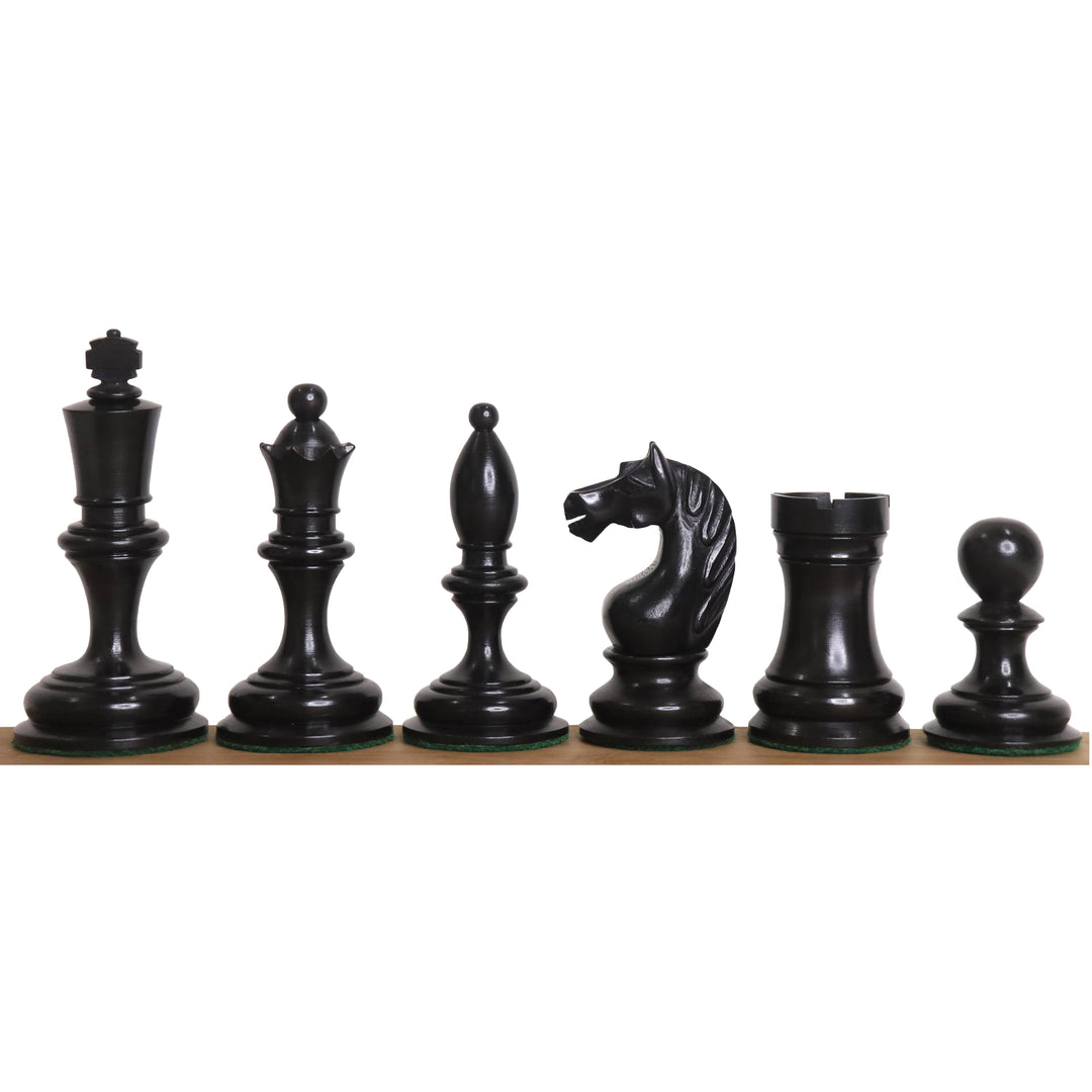1933 Juego de ajedrez soviético Botvinnik Flohr-I - Sólo piezas de ajedrez - Madera de boj ebonizada - Rey 3.6