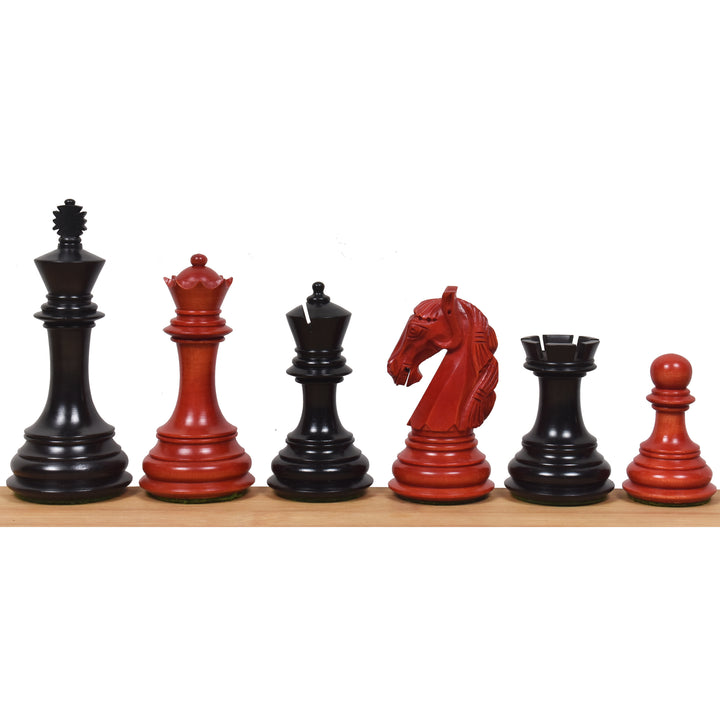 Slightly Imperfect 3.9" Old Columbian Staunton Weighted Chess Set - Chess Pieces Only- Crimson & Ebonised Boxwood