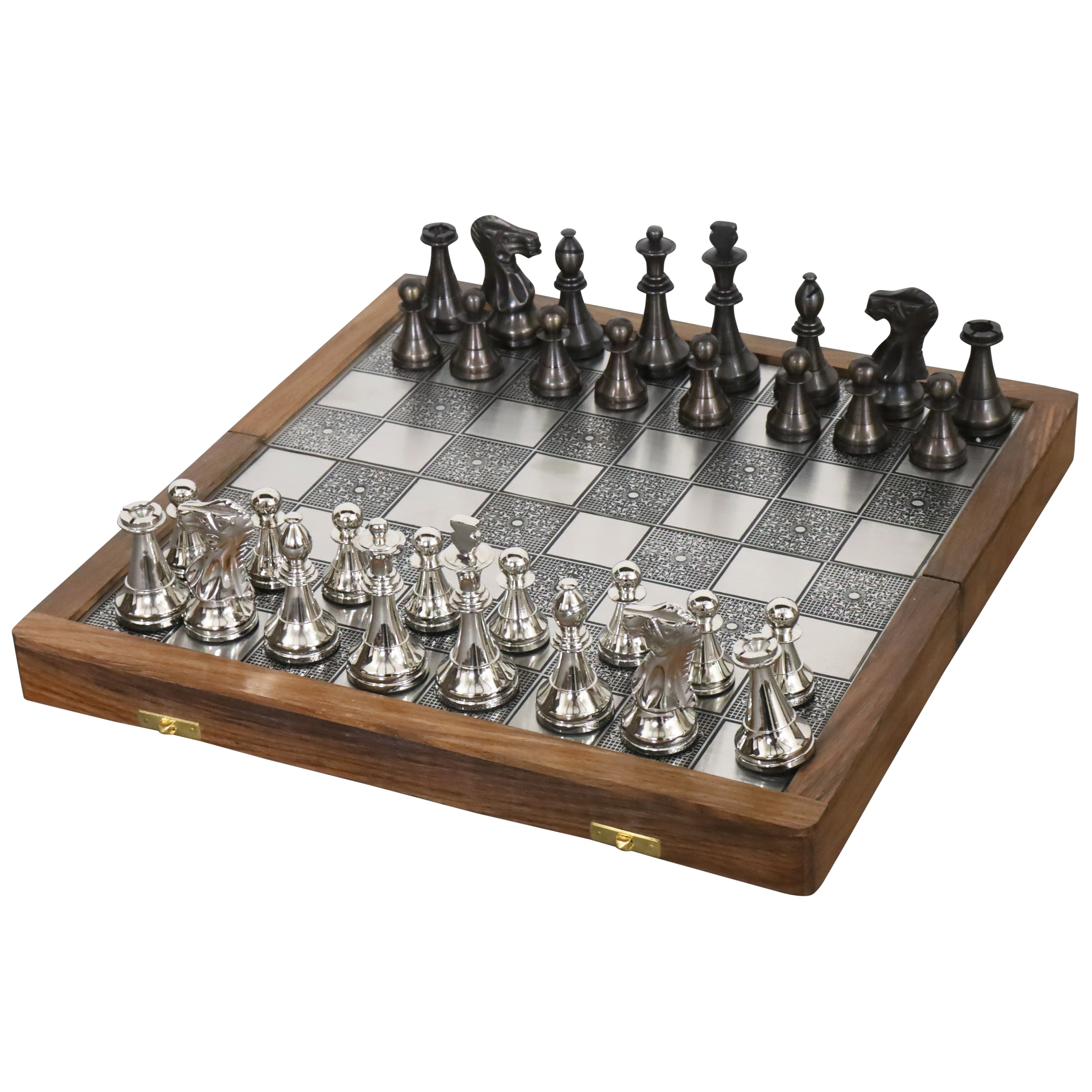Deluxe Series Brass Metal Luxury Chess Pieces & Board Set