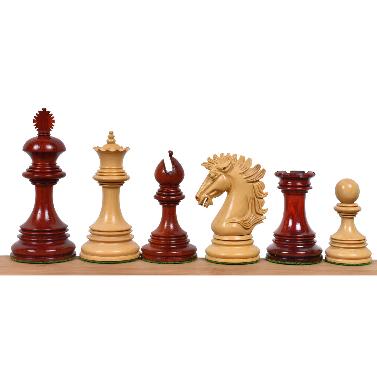 Six luxury Alexandria Staunton wood chess pieces including King, Queen, Bishop, Knight, Rook, and Pawn.