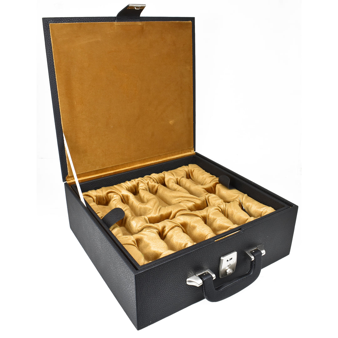 Combo van 1950' Fischer Dubrovnik Chess Set - Stukken in Mahonie Stained & Boxwood met 21" Chess Board en Leatherette Coffer Storage Box.