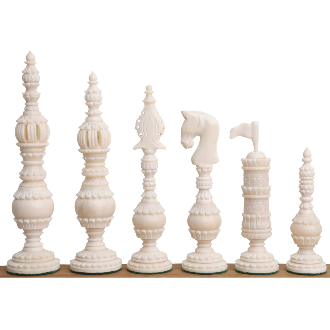 Juego de ajedrez inglés de 5,8" de la serie Citadel tallado a mano - Sólo piezas de ajedrez - Hueso de camello