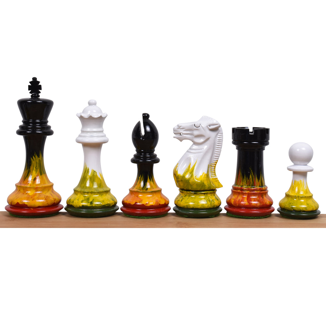 Piezas de ajedrez de madera contrapesadas Staunton pintadas a fuego y hielo de 4,1" con tablero de madera maciza de ébano y arce de 17,7" y caja de almacenamiento de cofre de polipiel