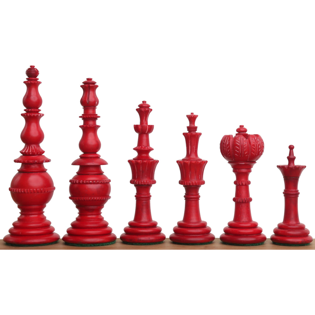 4.6″ Torre turca Pre-Staunton Juego de ajedrez- Piezas de ajedrez solamente- Hueso de camello carmesí y blanco.