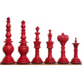 Collection of 4.6" Turkish Tower pre-Staunton chess pieces in crimson.