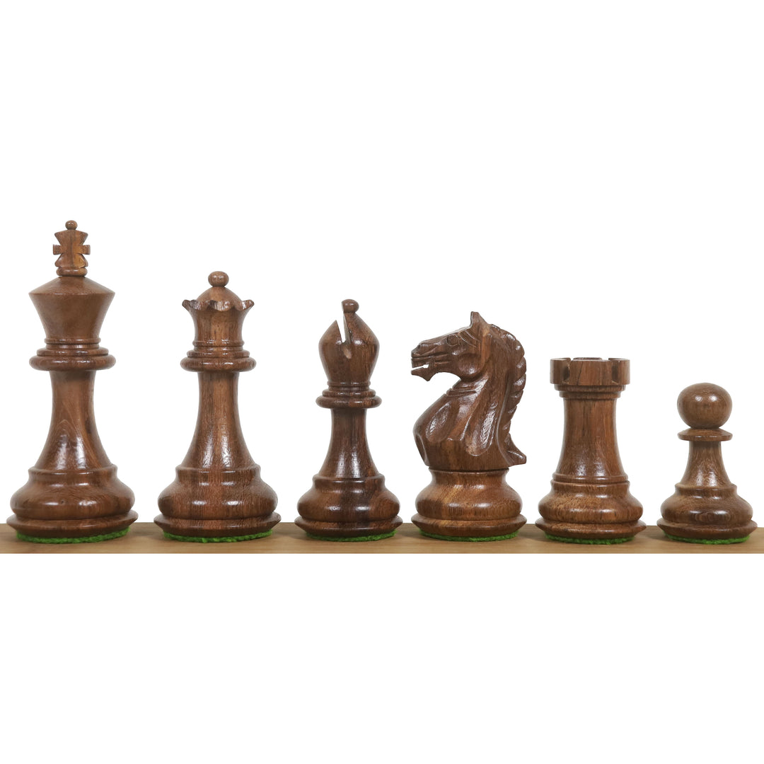 Pièces d'échecs Queens Gambit Staunton 3.75" avec échiquier 21" Drueke Style Matt Finish et boîte de rangement - Palissandre doré et bois d'érable