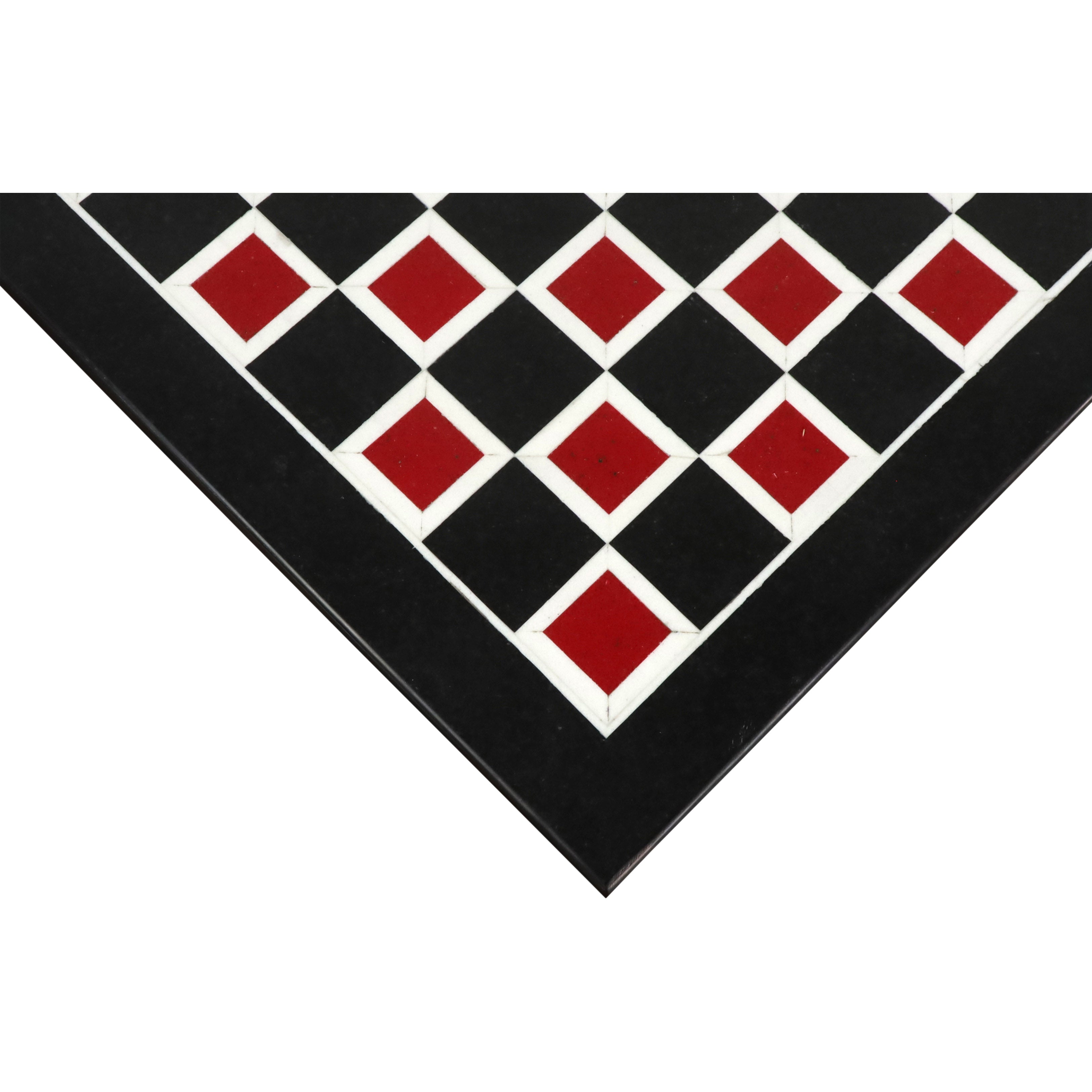 18'' Marble Stone Luxury Chess Board - Black & Red Semi-Precious Stones