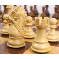 Detailed carving on a 4 inch boxwood knight piece from the Bridle Staunton luxury chess collection.