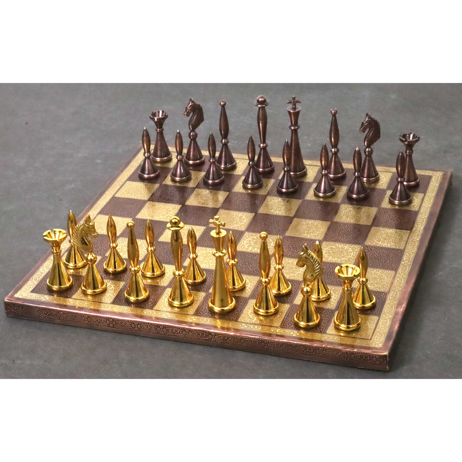 Soviet Inspired Brass Metal Luxury Chess Pieces & Board Set- 14 - Unique  Art……