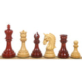 Imperial Staunton chess pieces displayed in alternating Bud Rosewood and Boxwood from king to pawn.