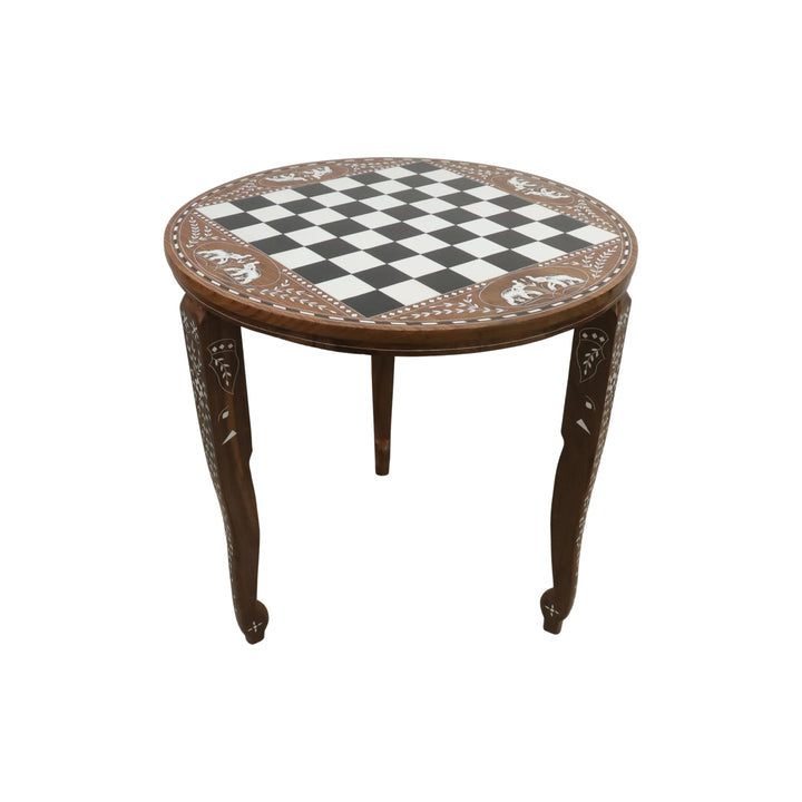 24" Boutique Luxury Round Chess Board Table con pezzi di scacchi Staunton - Legno di bosso ebanizzato appesantito