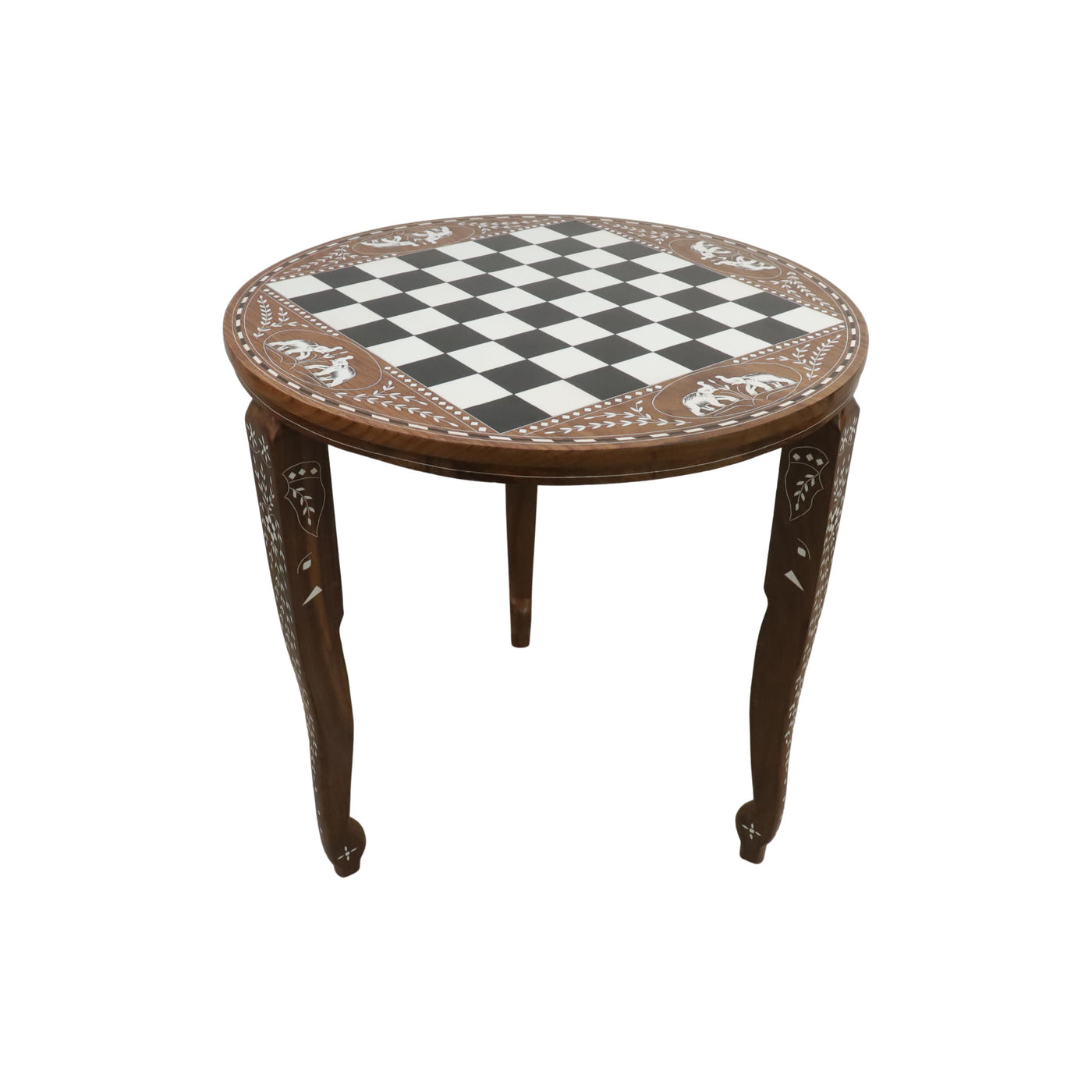 24" Boutique Luxury Round Chess Board Table with Staunton Chess Pieces - Weighted Ebonised Boxwood