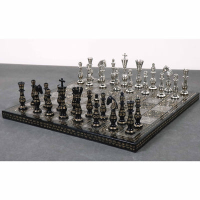 Sovereign Series Brass Metal Luxury Chess Pieces & Board Set- 14" - Unique Art