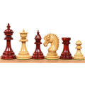 Six natural boxwood Dragon luxury Staunton chess pieces lined up from King to pawn against a white background.