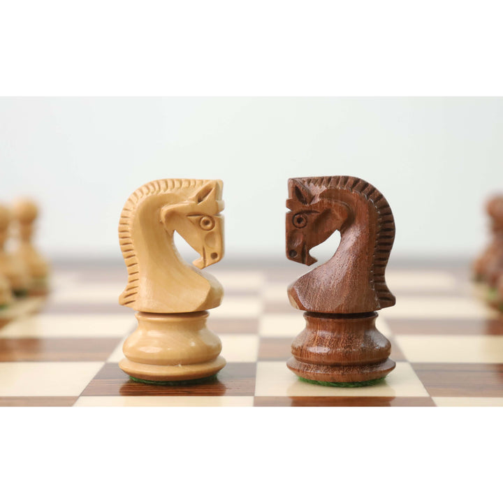 Jeu d'échecs russe 2.6″ Zagreb - Pièces d'échecs seulement - Bois de rose doré et buis lesté