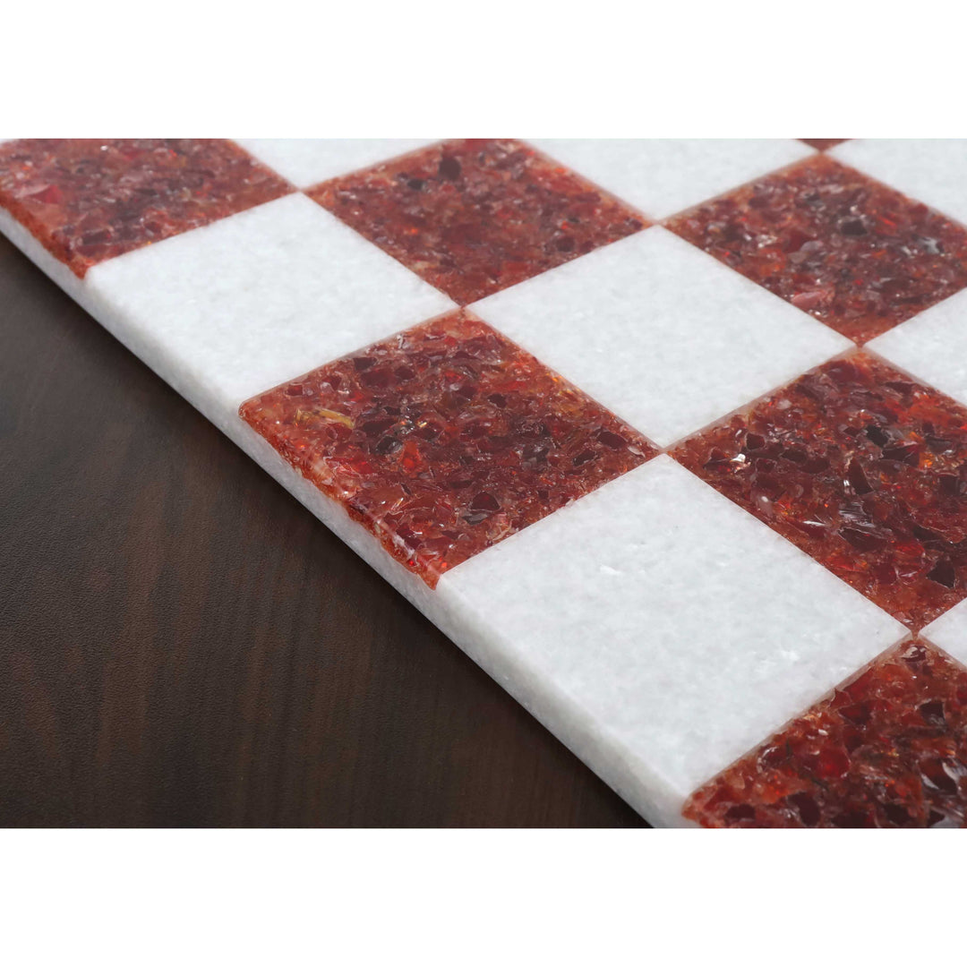 Tablero de ajedrez de lujo de piedra de mármol sin bordes de 18'' - Piedra roja y blanca