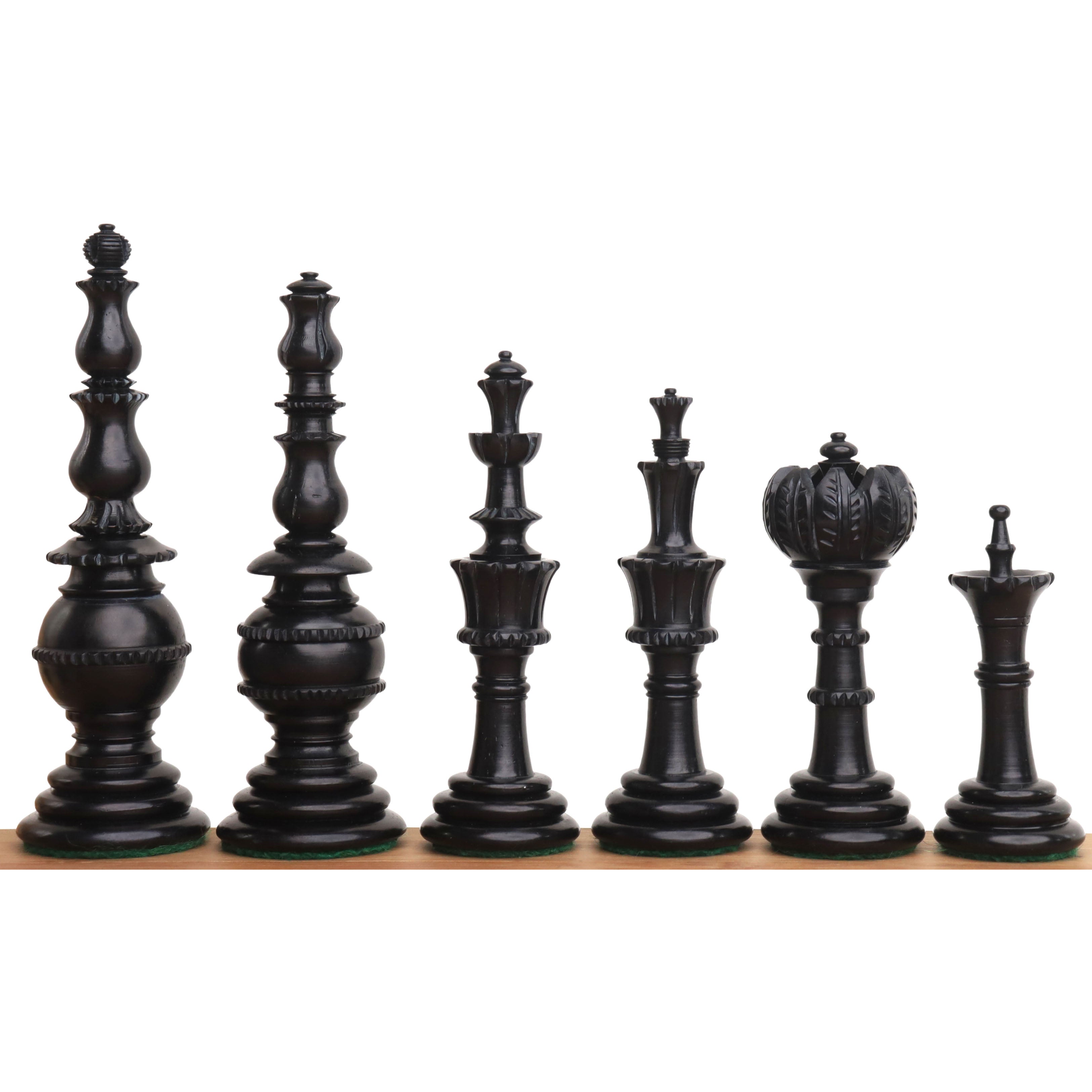 4.6″ Turkish Tower Pre-Staunton Chess Pieces Only set - Black & White Camel Bone