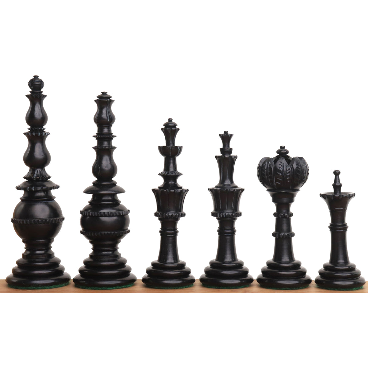 Black Turkish Tower pre-Staunton chess pieces crafted from camel bone