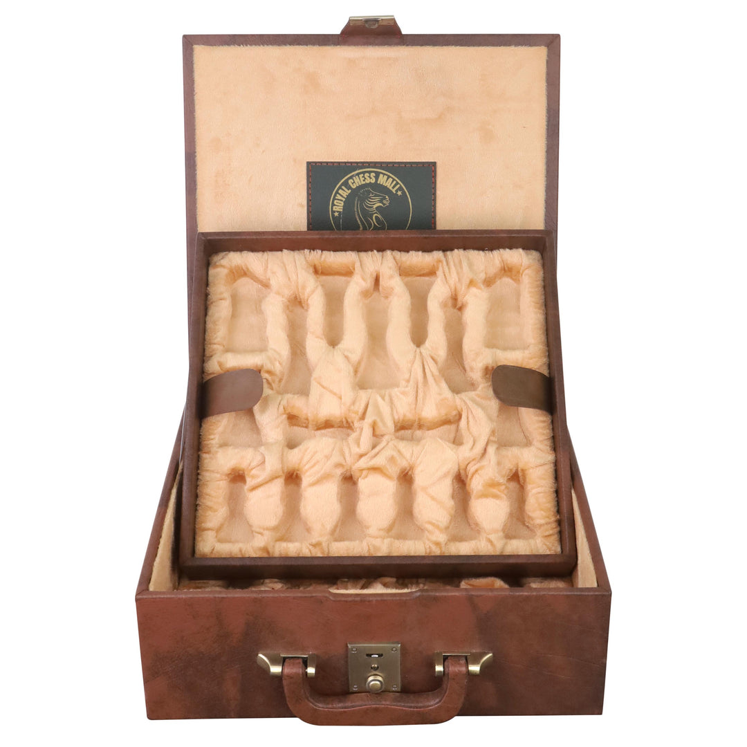 Coffret de rangement en simili-cuir Tan Brown pour pièces d'échecs - pièces de 3,5" à 4,1" - avec plateau