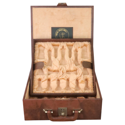 Tan Brown Leatherette Coffer Storage Box for Chess Pieces - 3.5" To 4.1" Chessmen -With Tray