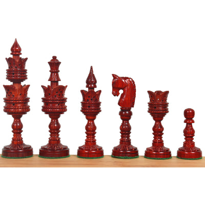 4.7" Hand Carved Lotus Series Chess Pieces Set In Weighted Bud Rosewood