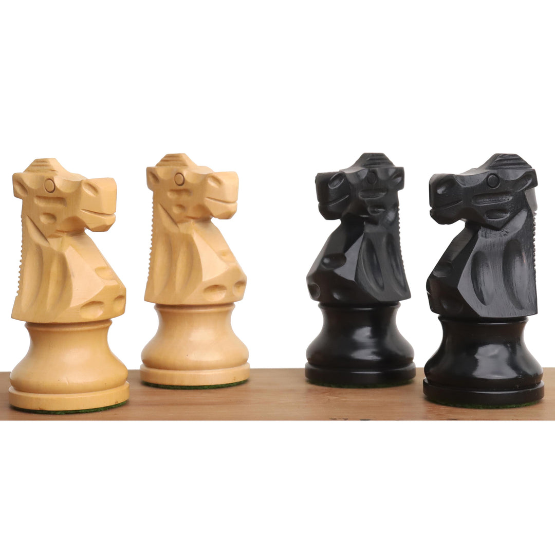 Reproduction de pièces d'échecs françaises Lardy Staunton - Buis ébénisé avec échiquier 19" en bois d'ébène et d'érable incrusté et boîte de rangement de style livre.