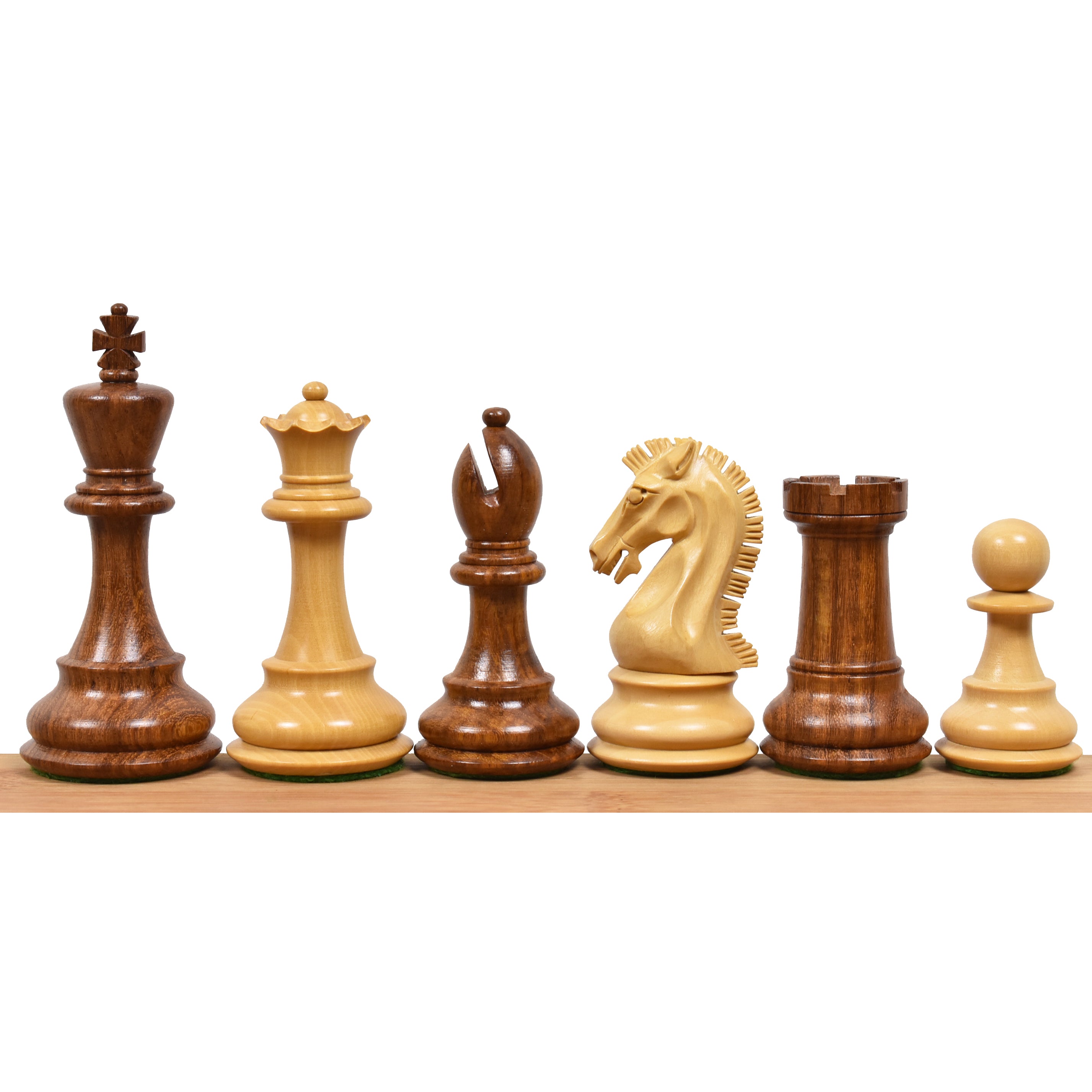 Slightly Imperfect 3.9" Craftsman Knight Staunton Chess Pieces Only set - Triple Weighted Golden Rosewood