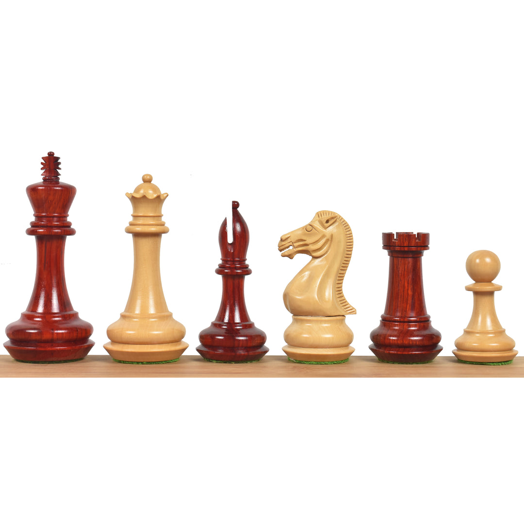 Pièces d'échecs Staunton Bud en bois de rose à base chanfreinée de 4.1" avec échiquier en bois de rose Bud et érable de 21" et boîte de rangement pour pièces d'échecs en bois de rose doré