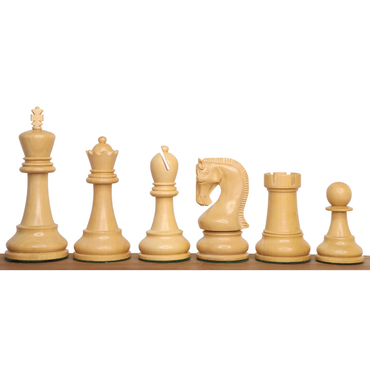 Leningrad Staunton Chess Set- Chess Pieces Only - Golden Rosewood & Boxwood - 4" King