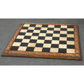 Full perspective view of a 21-inch Players Choice solid Ebony and Maple wood chess board with a smooth matte finish.
