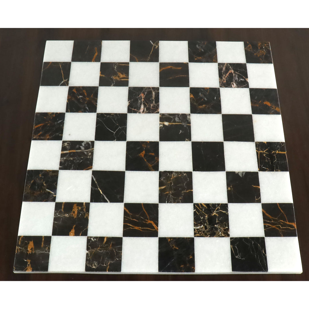 Tablero de ajedrez de lujo de piedra de mármol sin bordes de 18'' - Piedra de mármol blanca y negra