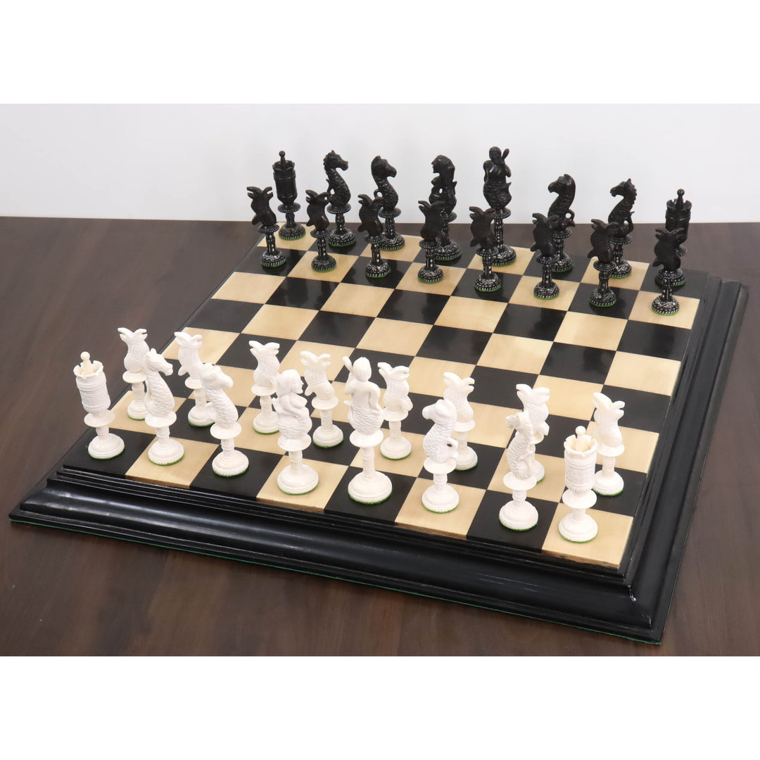 Ensemble de pièces d'échecs 4.8" sculptées à la main de la série Water Kingdom - os de chameau