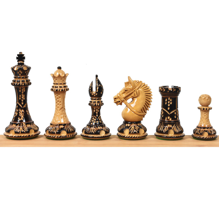 Pezzi di scacchi di lusso Staunton americani da 4,2" - Legno di bosso appesantito con scacchiera grande da 23" in legno d'ebano e acero - bordi in sheesham e cofanetto in similpelle