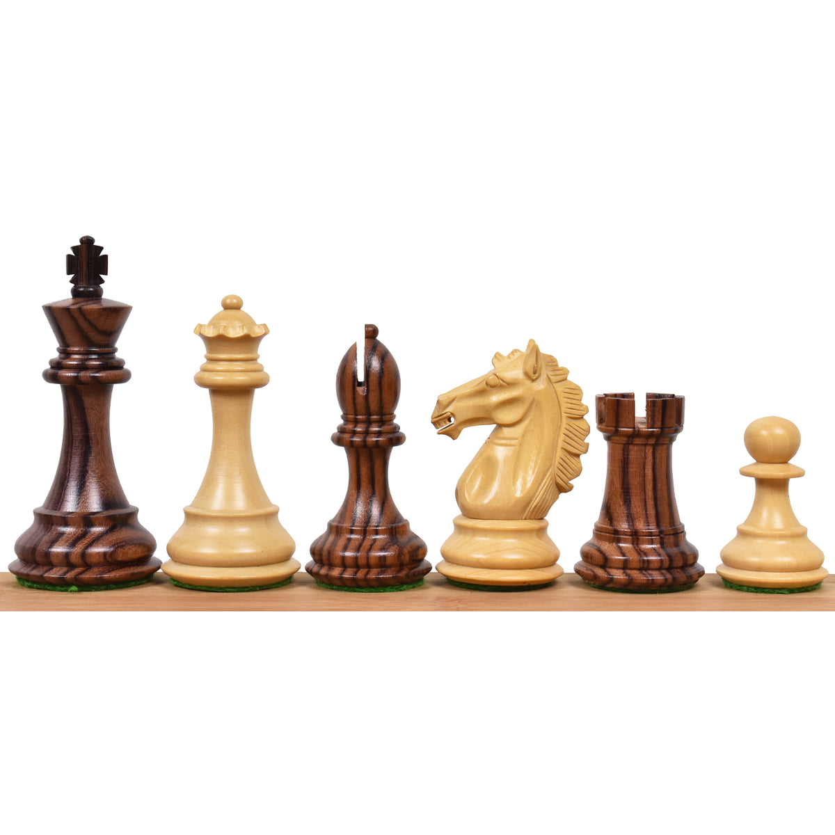 Light Boxwood Alban Staunton chess pieces arranged in a row from King to Pawn.